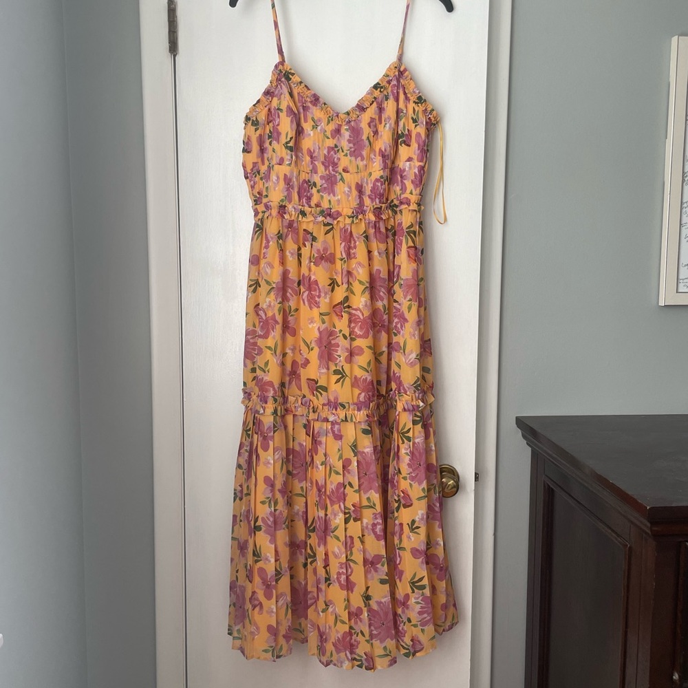 Adelyn Rae Floral Yellow Midi Sundress, Size L